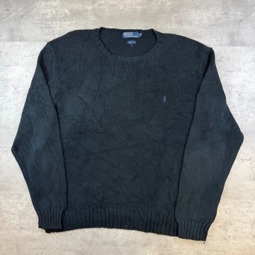 Polo Ralph Lauren Mens 2X Big Black Cotton Knit Crewneck Sweater